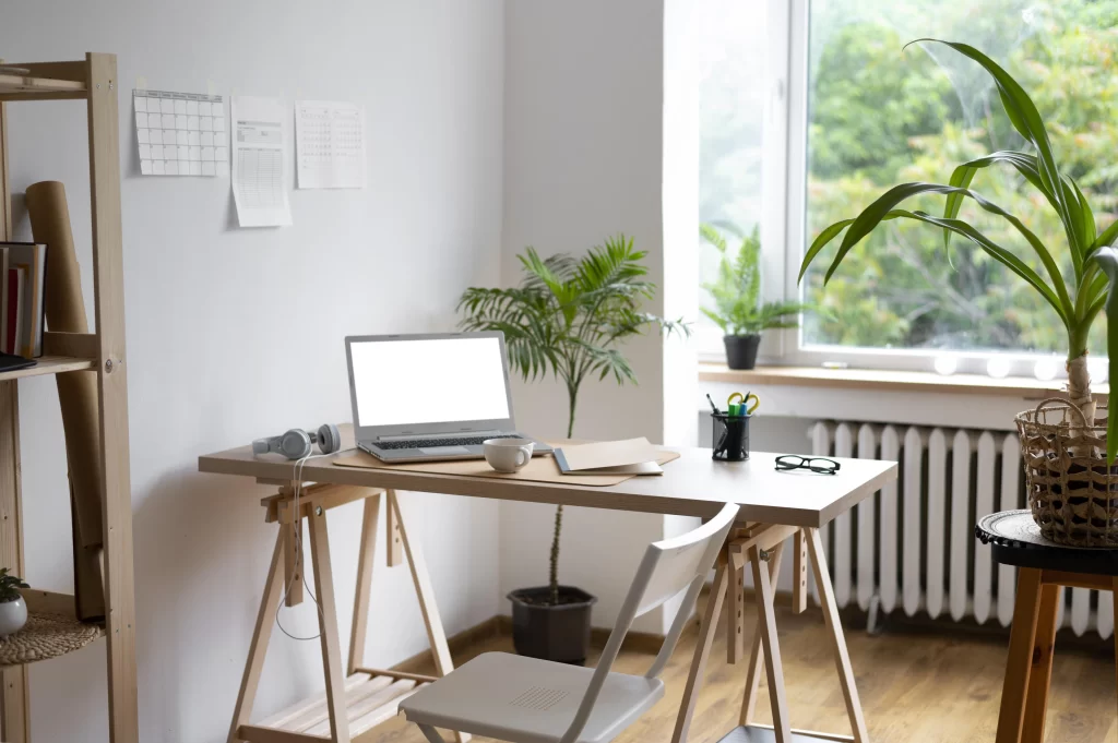 ruang kerja minimalis di dalam apartemen studio